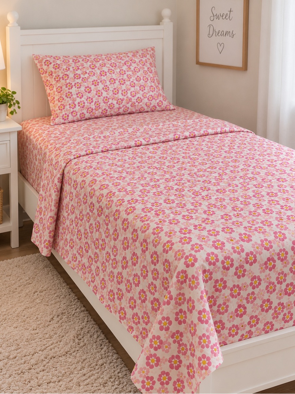 Floral Pink Twin Sheet Set